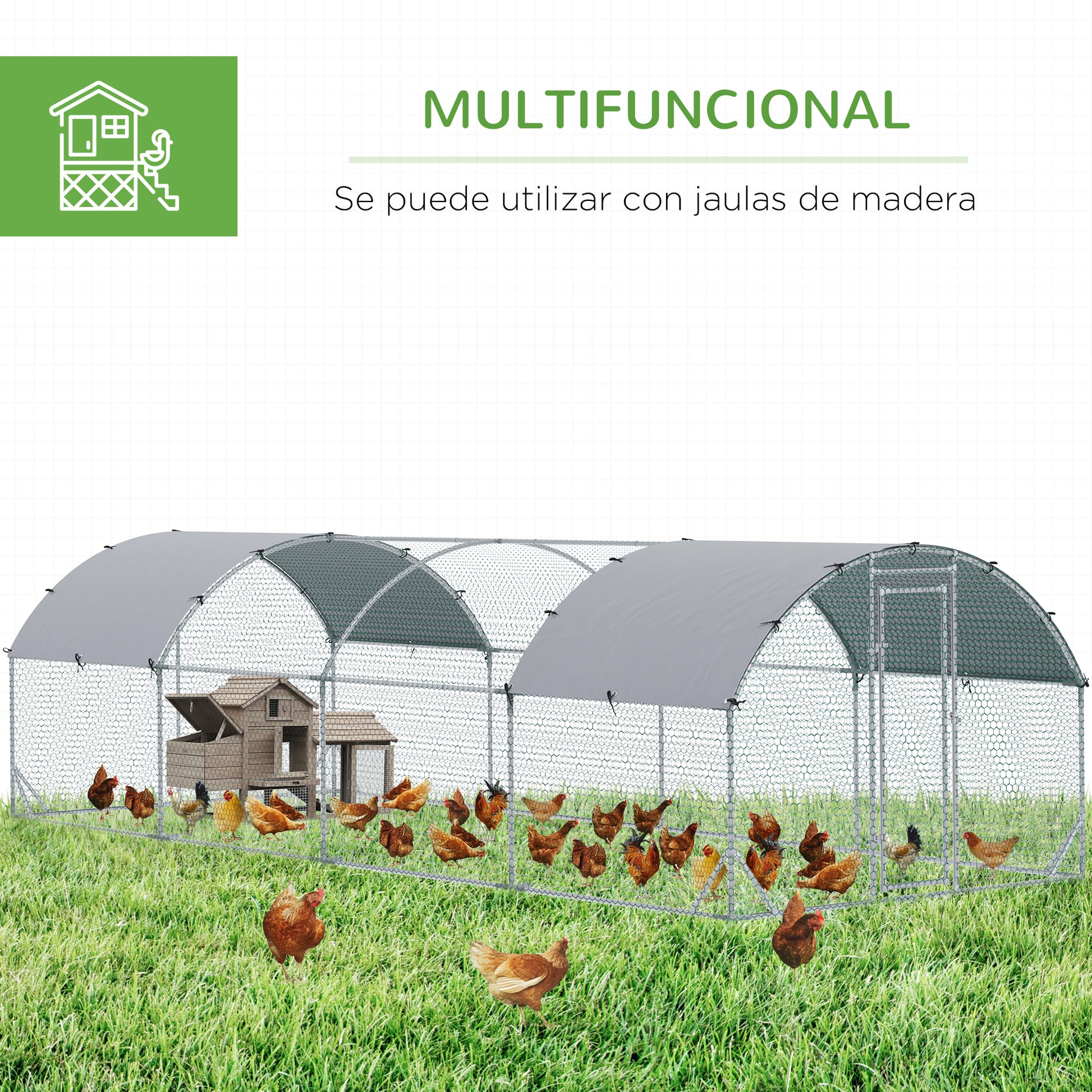 Galvanized Large Metal Chicken Coop Cage Walk-in Enclosure Poultry Hen Run House Playpen Rabbit Hutch with Cover for Out