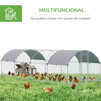 Galvanized Large Metal Chicken Coop Cage Walk-in Enclosure Poultry Hen Run House Playpen Rabbit Hutch with Cover for Out