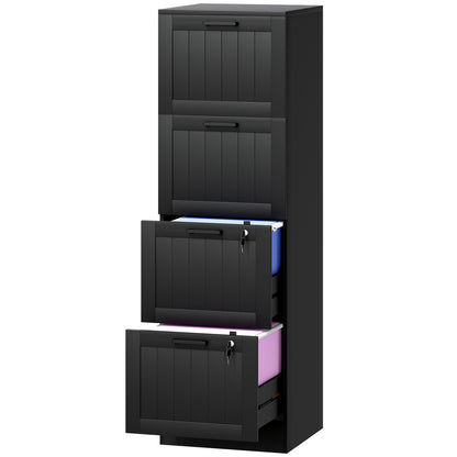 4 Drawer Filing Cabinet with Lock, Office Storage Cabinet with Adjustable Hanging Bars for A4 Letter Size Files, Black