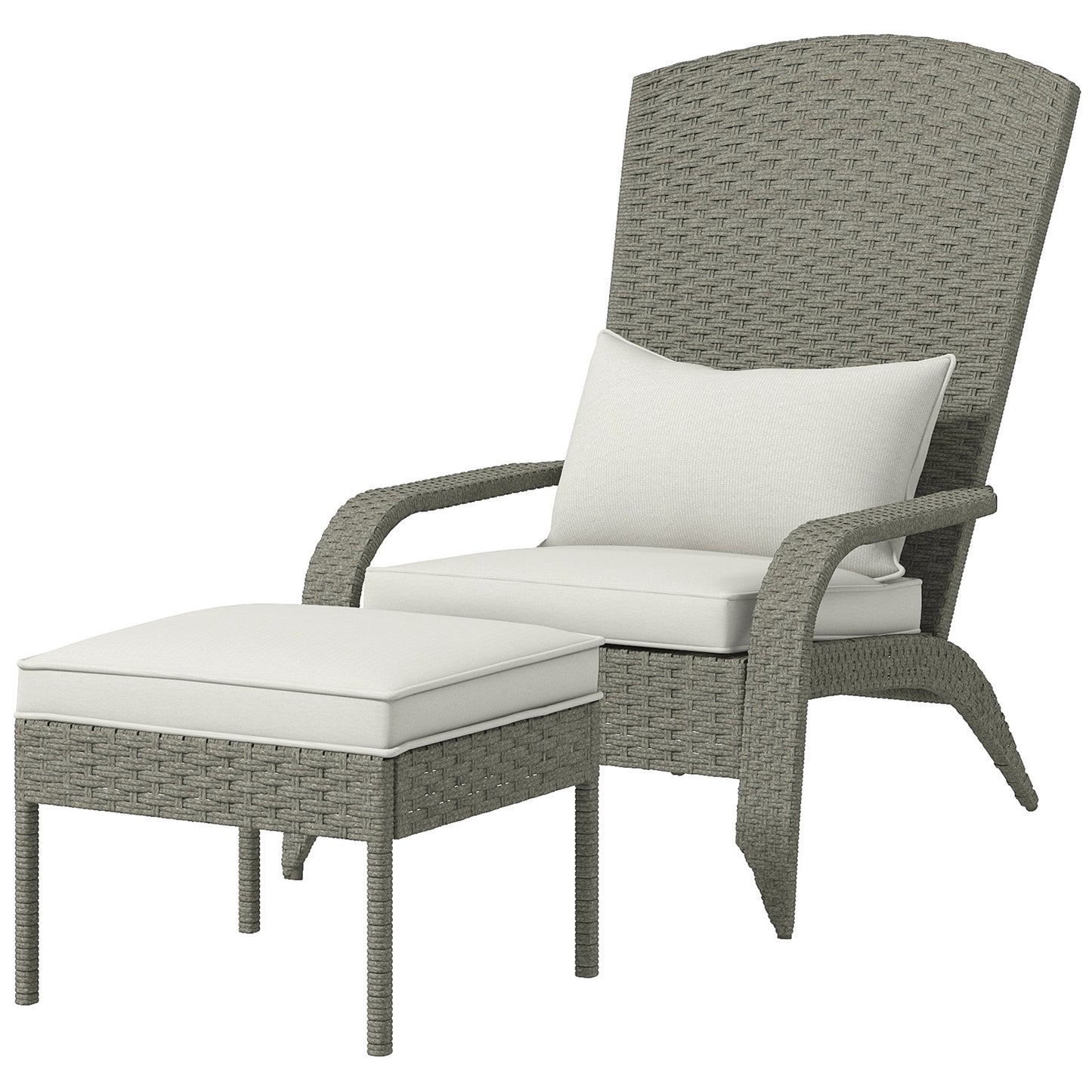 Wicker Adirondack Chair with Ottoman, Patio Cushioned Muskoka Chair, Outdoor Fire Pit Chair with High-back and Armrests,