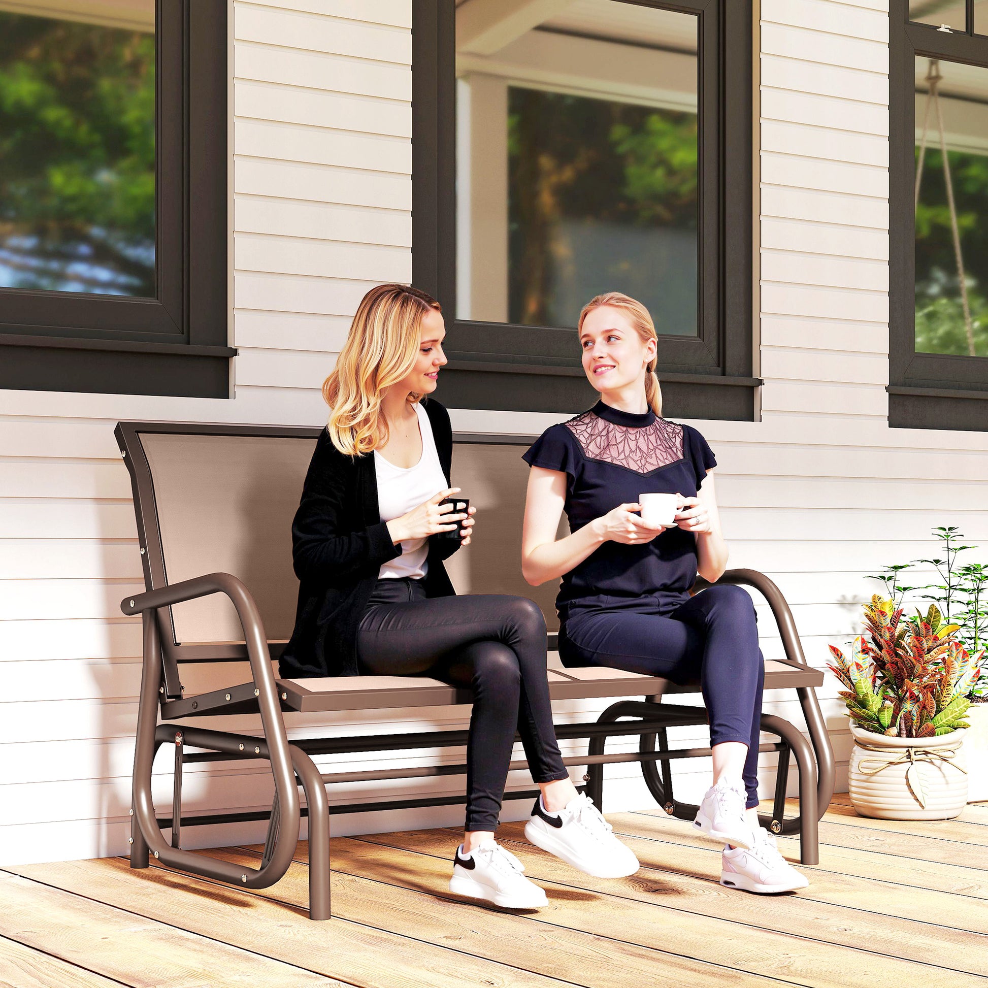 Outdoor Glider Bench, 2 Person Patio Glider Chair, Gliding Outdoor Garden Loveseat Swing Bench with Breathable Mesh Fabr
