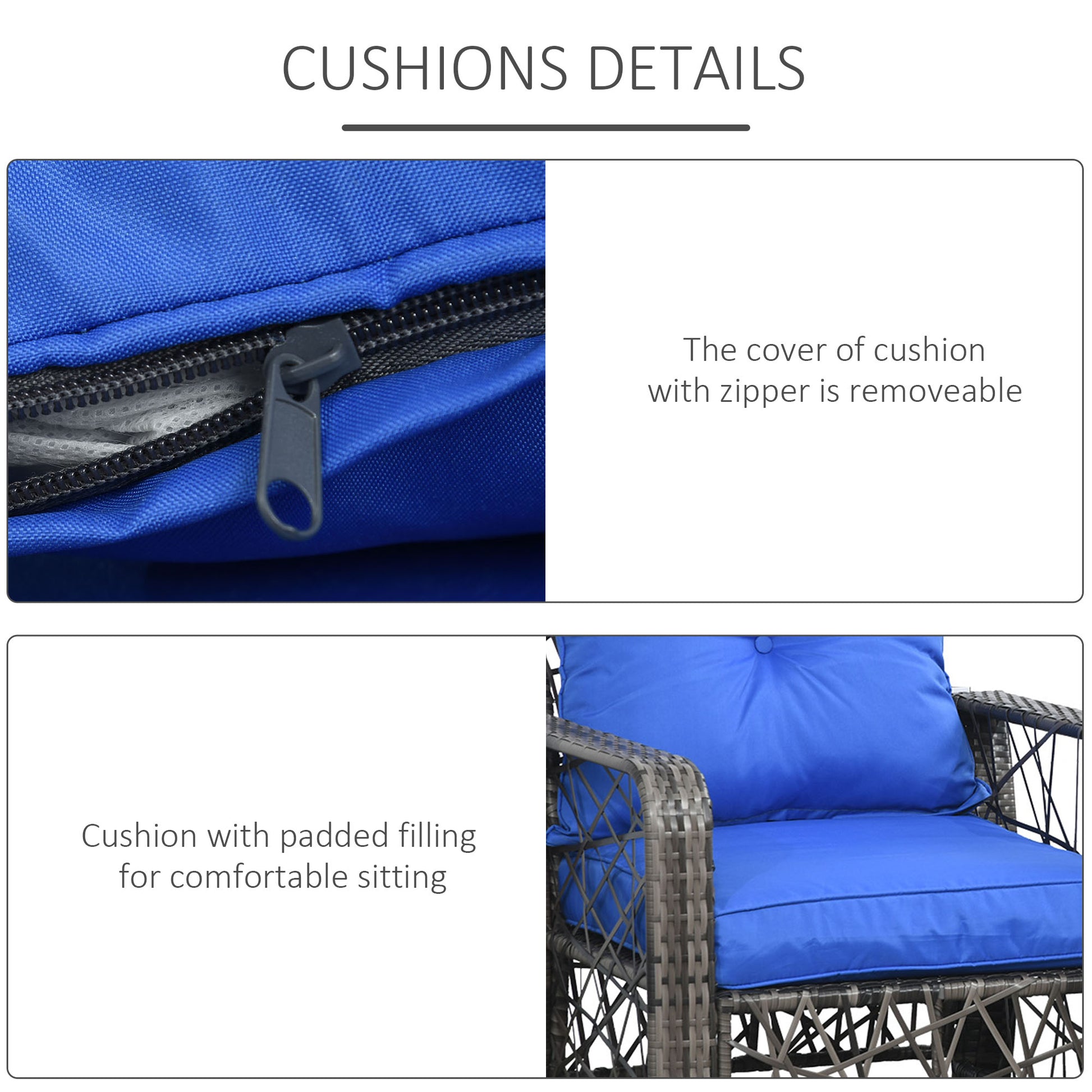 3 Pieces Wicker Patio Furniture Set, Rattan Bistro Set with Storage Coffee Table and Thickened Cushions, Outdoor Convers