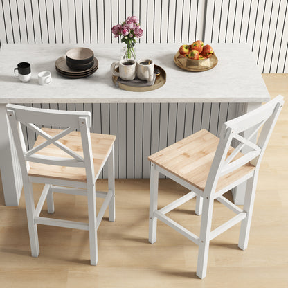 Counter Height Stools Set of 2, Farmhouse Bar Stools with Backs, Solid Wood Counter Stools for Kitchen Island