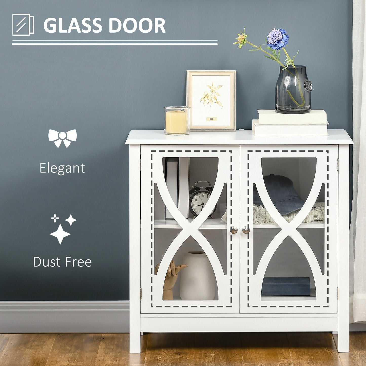 Kitchen Sideboard, Glass Door Buffet Cabinet, Bathroom Storage Cabinet with Adjustable Storage Shelf for Dining Room, Li