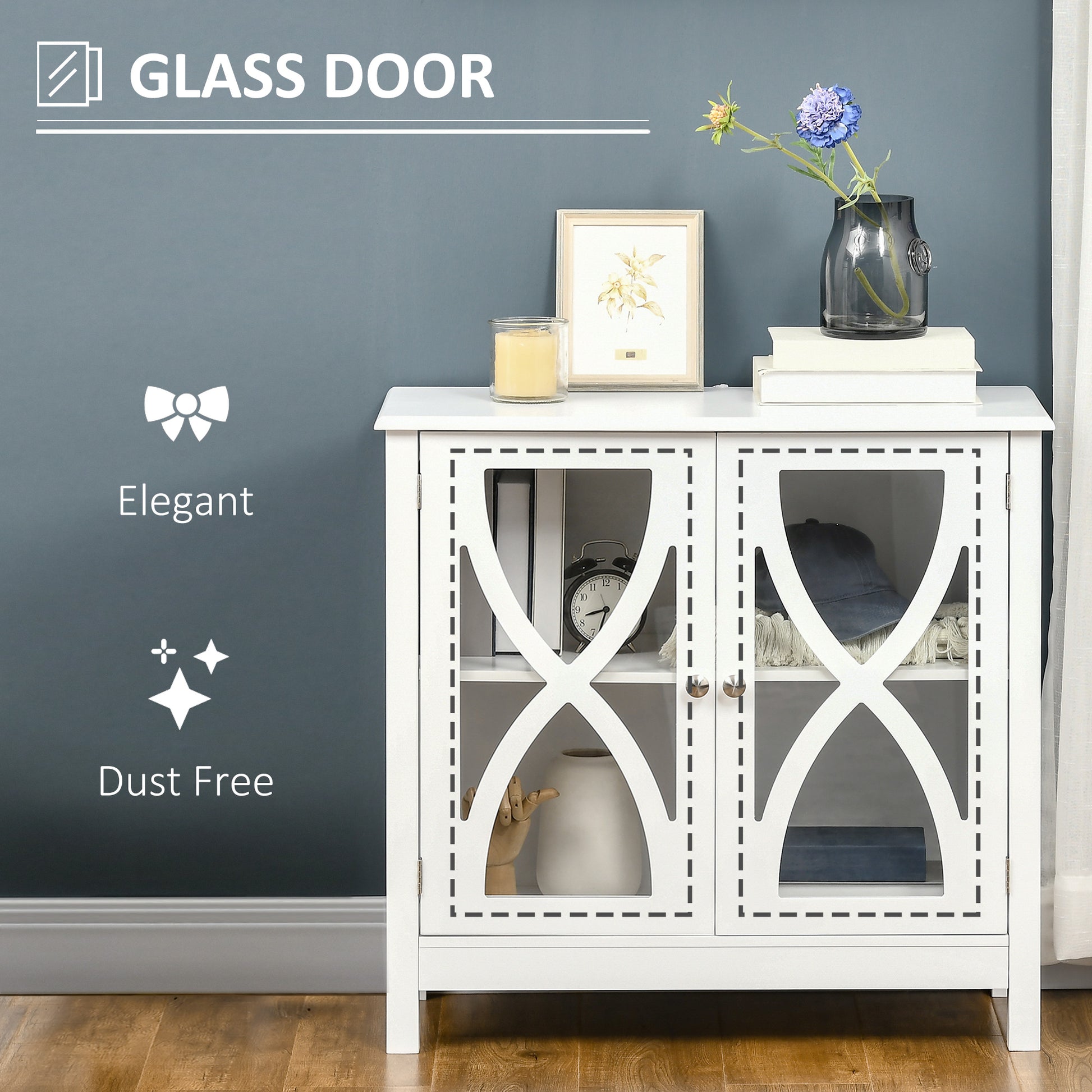 Kitchen Sideboard, Glass Door Buffet Cabinet, Bathroom Storage Cabinet with Adjustable Storage Shelf for Dining Room, Li