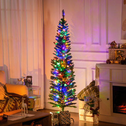 6' Artificial Pencil Christmas Trees Holiday Decoration with Colourful LED Lights, Steel Base, Skinny Shape