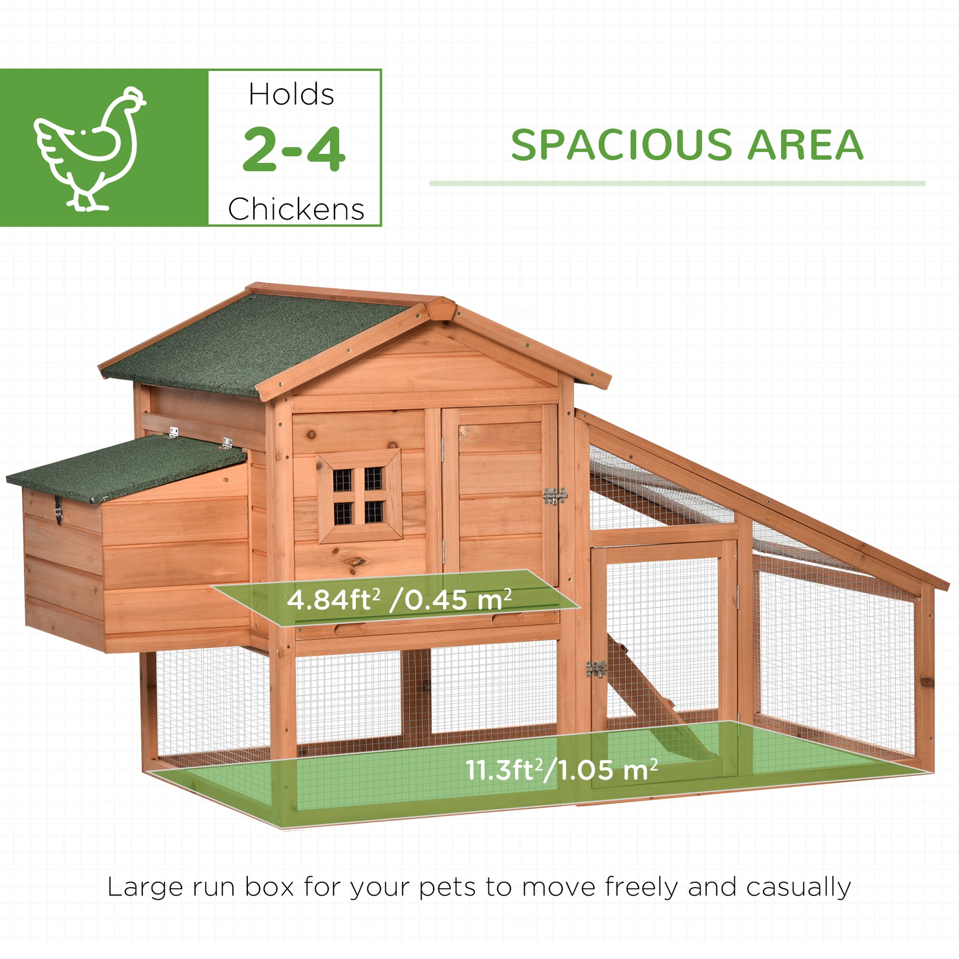 69" Chicken Coop Wooden Hen House Rabbit Hutch Poultry Cage Pen Outdoor Backyard with Outdoor Run Resting Nesting Box Re