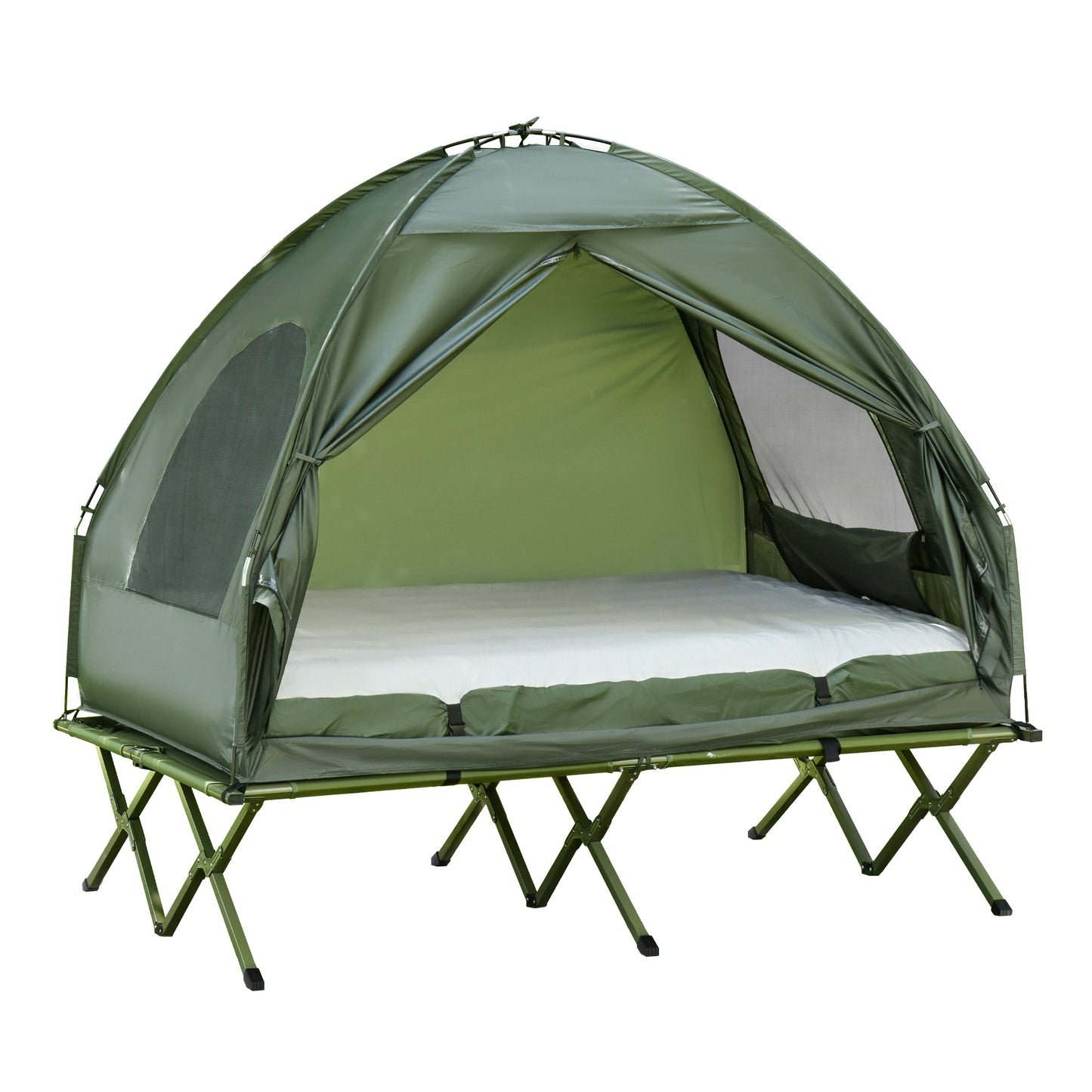 All in 1 Camping Combo Portable Folding Camping Tent Cot Air Mattress w/ Carry Bag and Pump Hiking Shelter Sleeping Bed 
