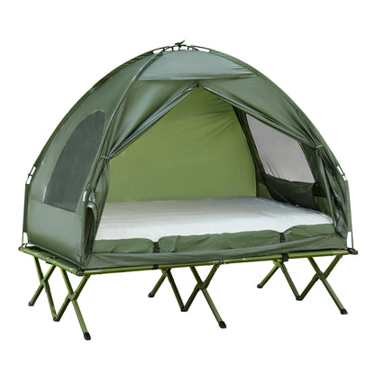 All in 1 Camping Combo Portable Folding Camping Tent Cot Air Mattress w/ Carry Bag and Pump Hiking Shelter Sleeping Bed 