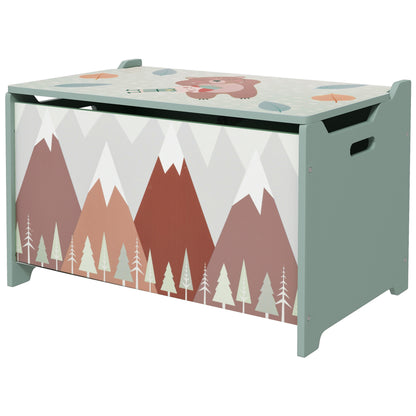 Qaba Toy Box, Kids Storage Chest with Lid, Safety Hinges and Groove Handles, Toy Storage Organizer with Mountain Pattern