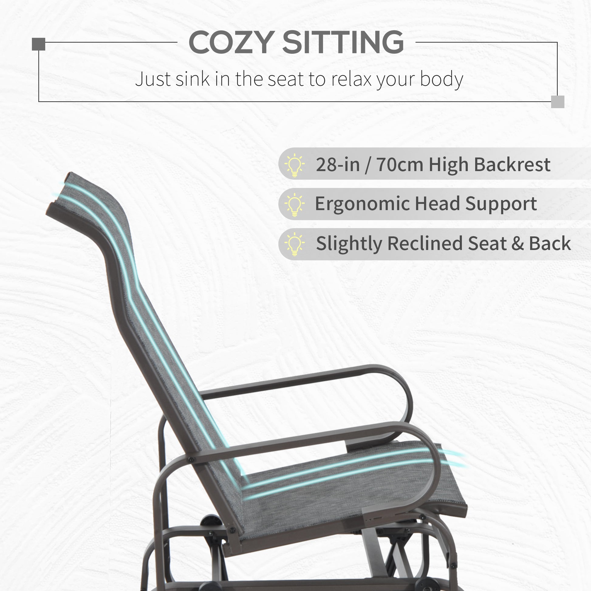 Patio Glider with Breathable Mesh Fabric, Outdoor Glider Chair, Garden Rocking Gliding Seat for Patio, Yard, Porch, Grey