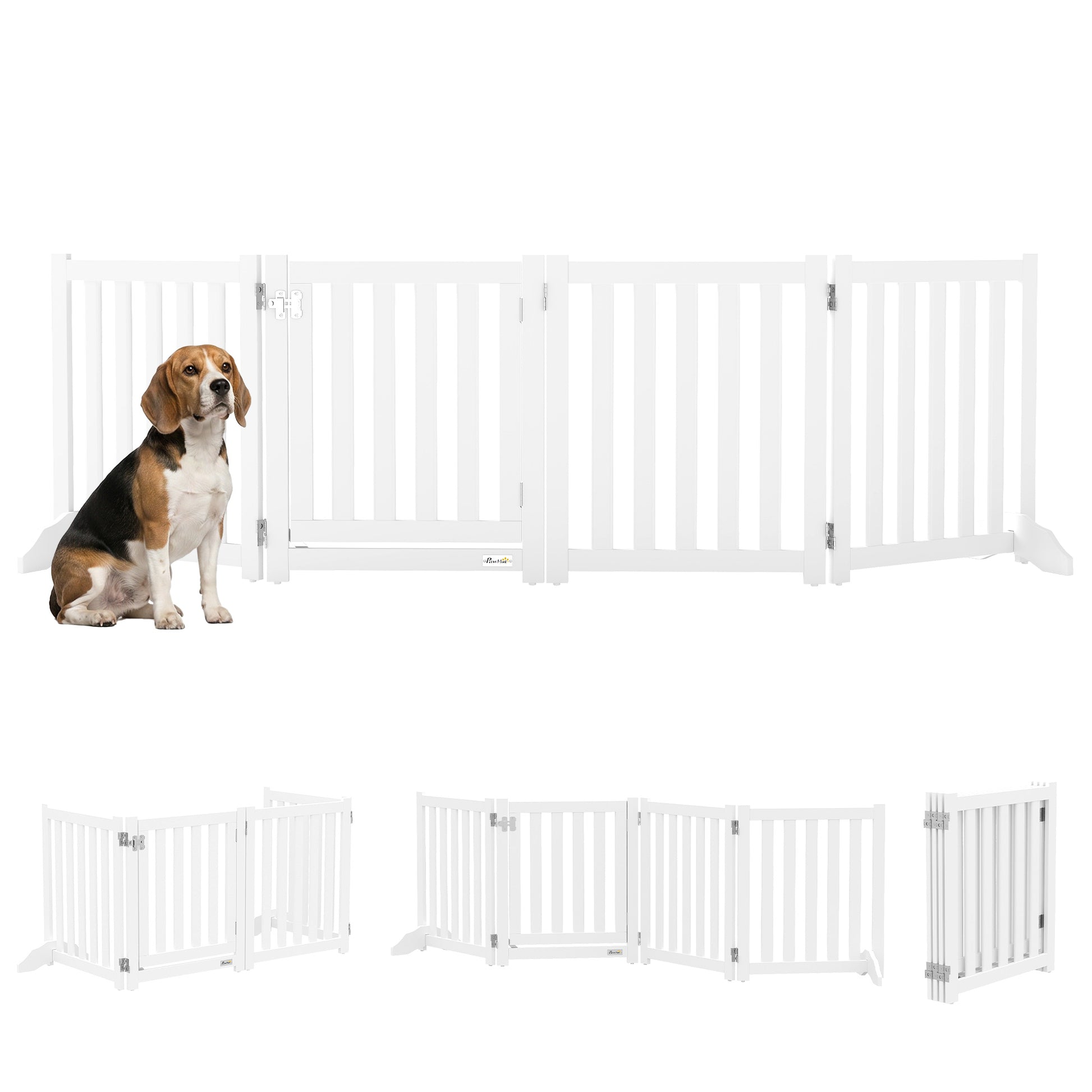 23.5"H Foldable Dog Gate with Door, 4 Panels Freestanding Pet Gate Barriers Indoor with Support Feet, Puppy Fence for Do