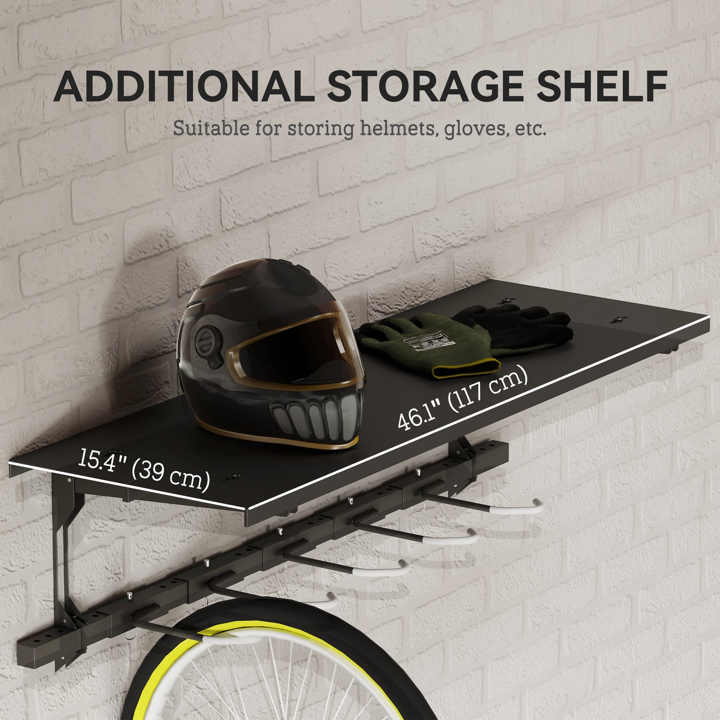 Soozier Bike Storage Rack for 5 Bikes, Wall Mounted Bicycle Rack with Shelf and Adjustable Hooks for Indoor Outdoor Use,