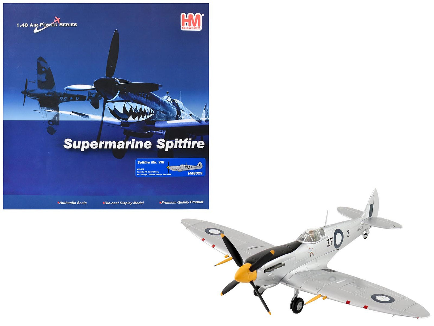 Supermarine Spitfire Mk VIII Fighter Aircraft "A53-379 Flight Lieutenant David Glaser No. 549 Squadron Strauss Airstrip" (1944) Royal Australian Air Force "Air Power Series" 1/48 Diecast Model by Hobby Master