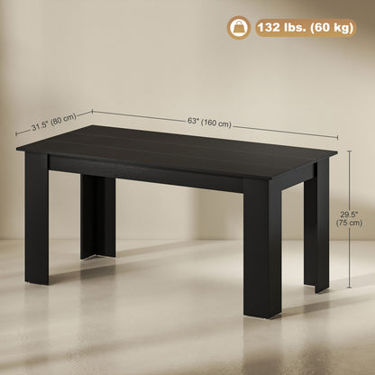63" Kitchen Table for 4-6 People, Dining Table with Wood Effect for Dining Room, Black