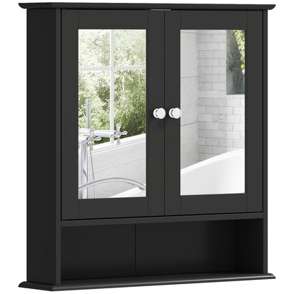 Medicine Cabinet, Wall-Mounted Bathroom Mirror Cabinet with Double Doors, Open Shelf, and Adjustable Shelf, Modern Bathr