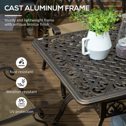 7 Pieces Patio Dining Set with Umbrella Hole, Cast Aluminum Outdoor Patio Furniture Set with 6 Cushioned Chairs and Rect