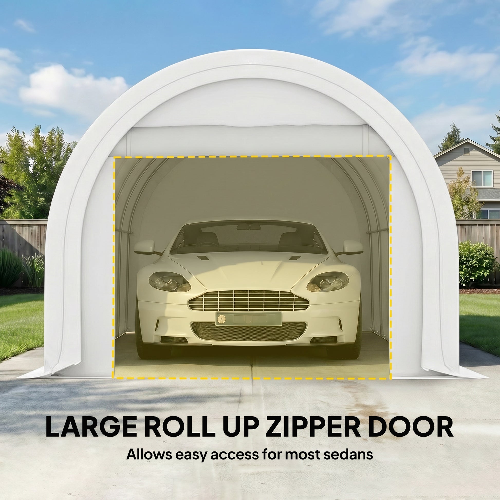 10' x 16' Heavy Duty Portable Carport Tent with Zippered Door, PE Cover for Car, Boat, Motorcycle, Bike, White