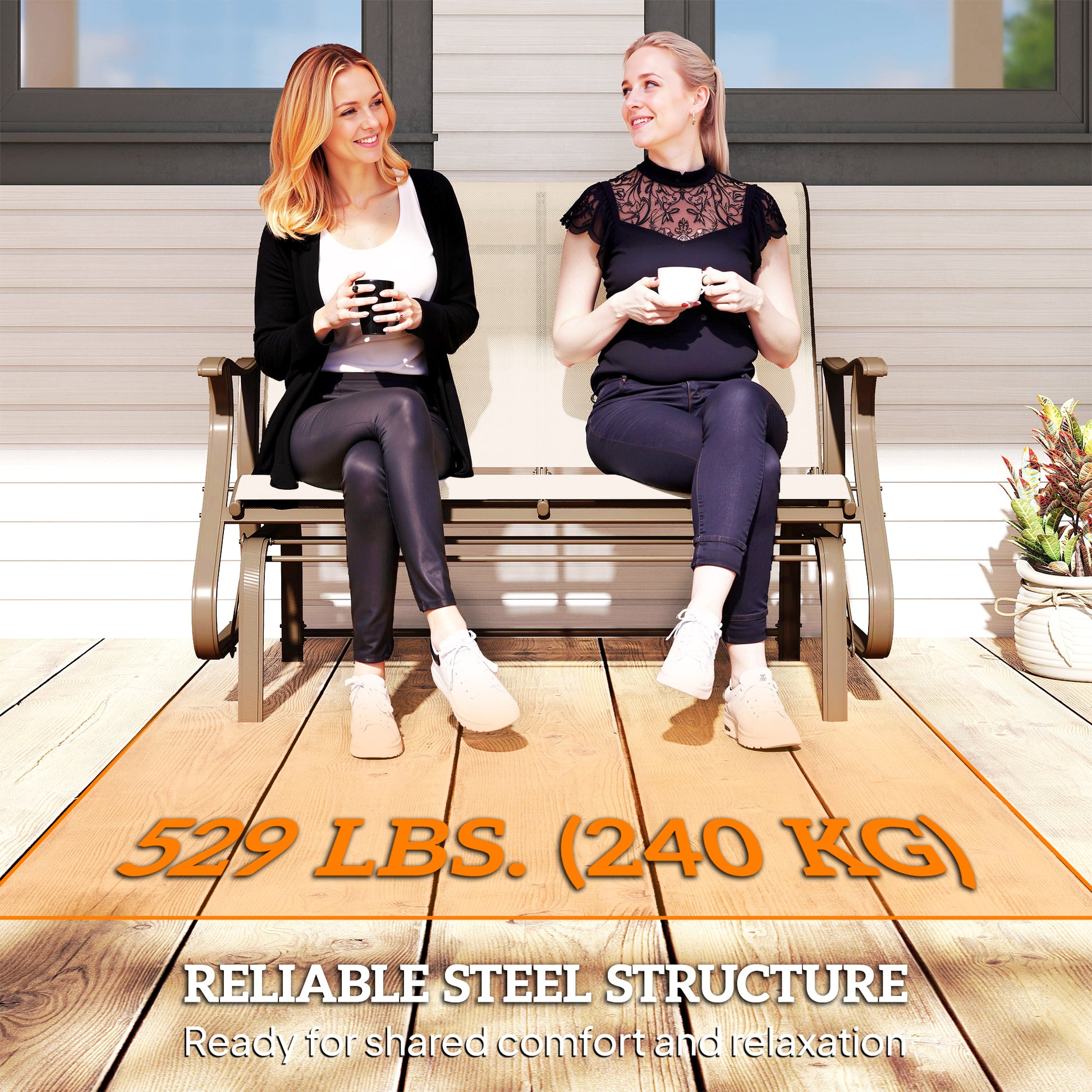 2-Person Outdoor Glider Chair, Patio Glider Rocking Chair with Mesh Seat and Backrest, Steel Frame for Outdoor, Backyard