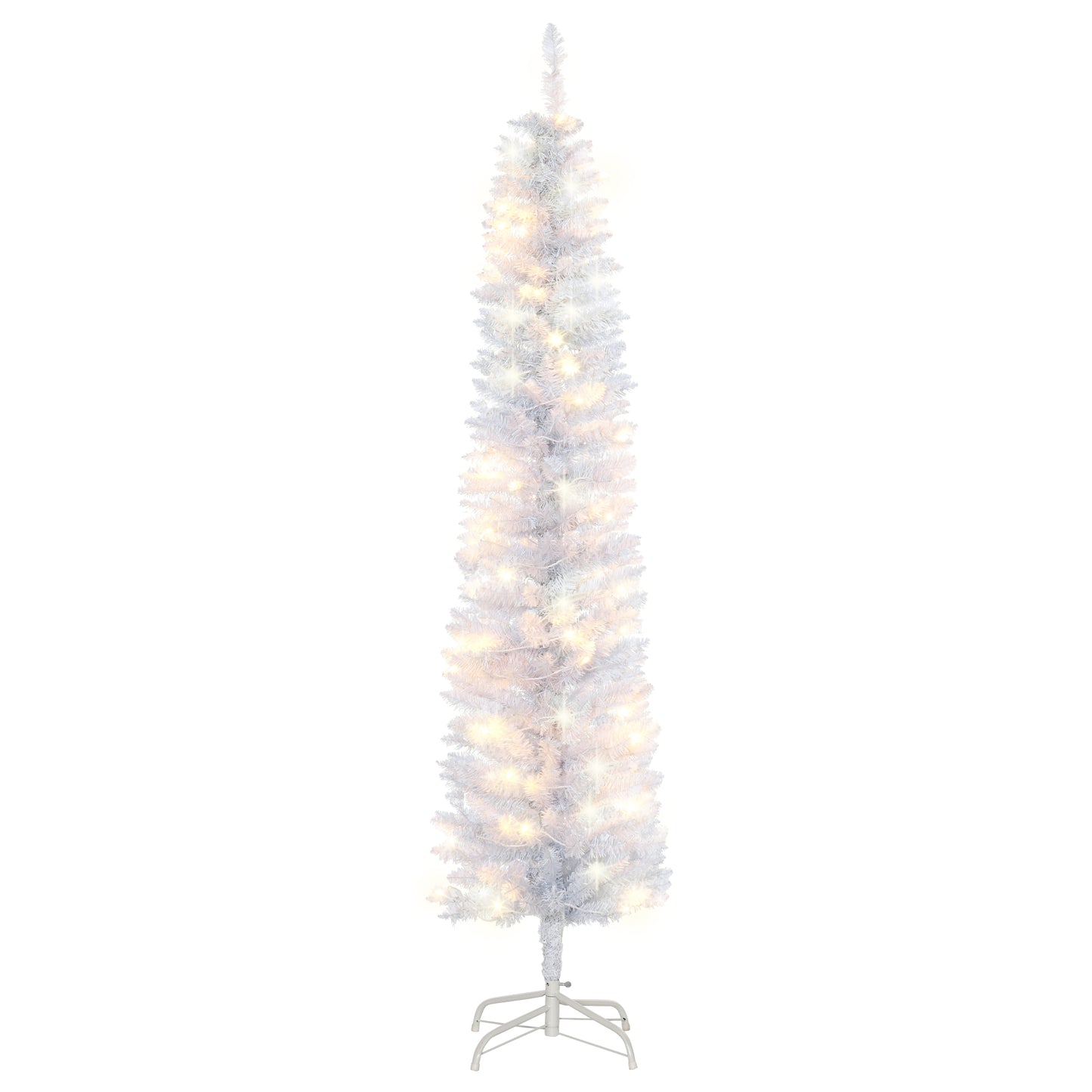 6ft Tall Prelit Pencil Artificial Christmas Tree, Holiday Décor with 395 Realistic Branches, 100 LED Lights, Foldable Me