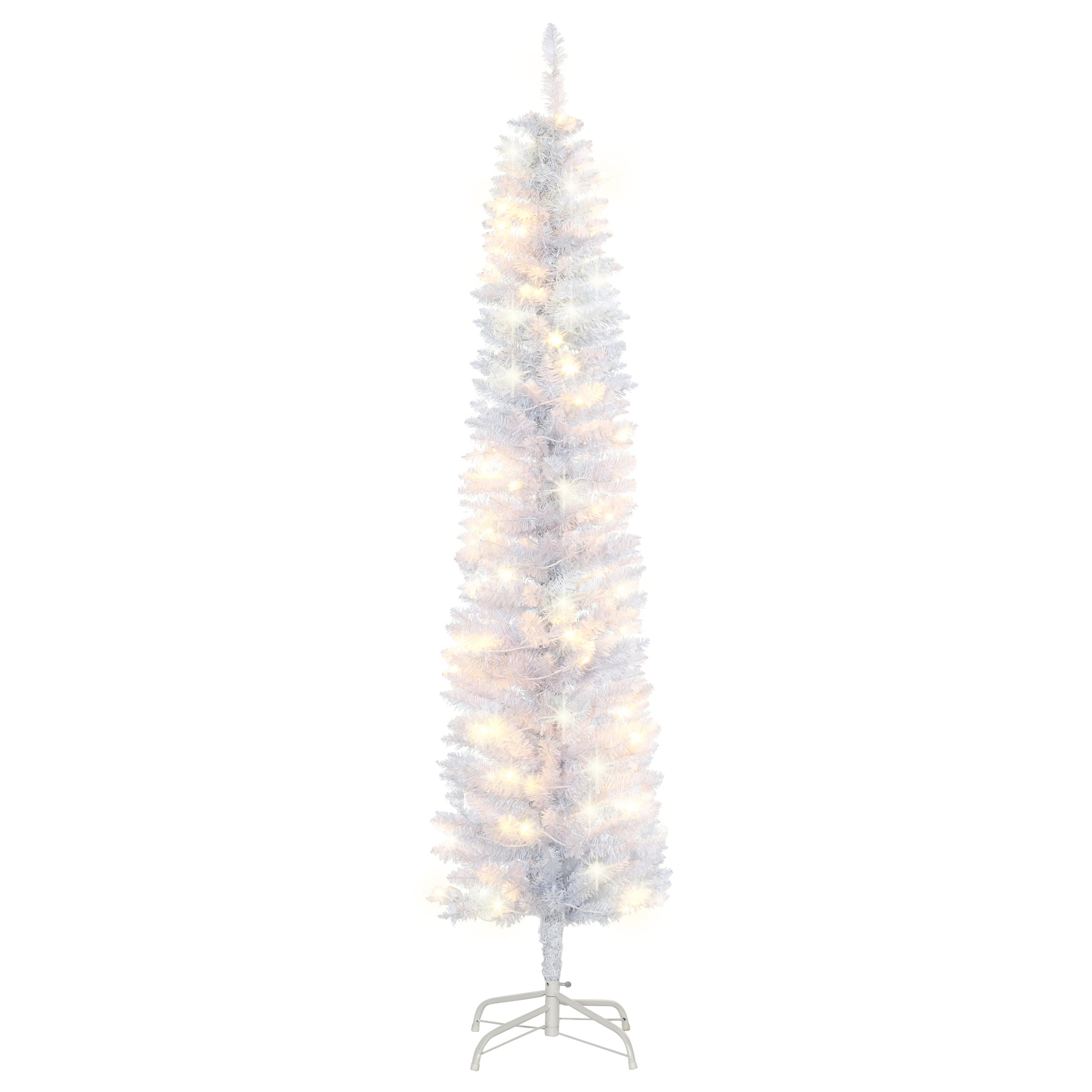 6ft Tall Prelit Pencil Artificial Christmas Tree, Holiday Décor with 395 Realistic Branches, 100 LED Lights, Foldable Me