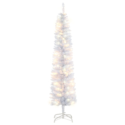 6ft Tall Prelit Pencil Artificial Christmas Tree, Holiday Décor with 395 Realistic Branches, 100 LED Lights, Foldable Me