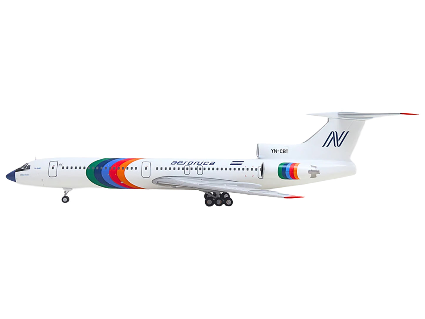 Tupolev TU-154M Commercial Aircraft "Aeronica" (YN-CBT) White with Stripes 1/200 Diecast Model by Herpa