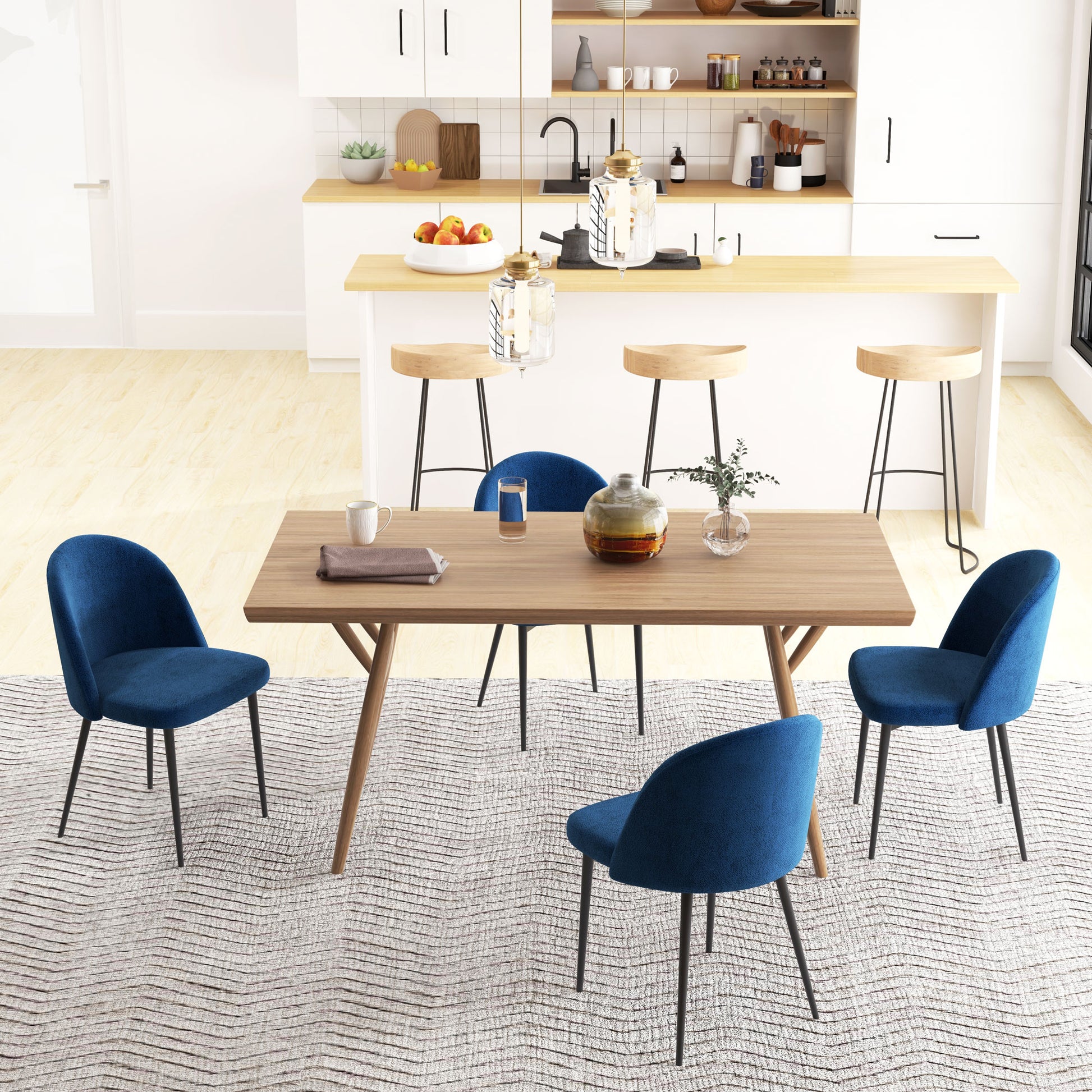 Modern Dining Chairs, Mid-Back Velvet-touch Upholstery Side Chair, Table Chair for Living Room, Dining Room, Dark Blue, 