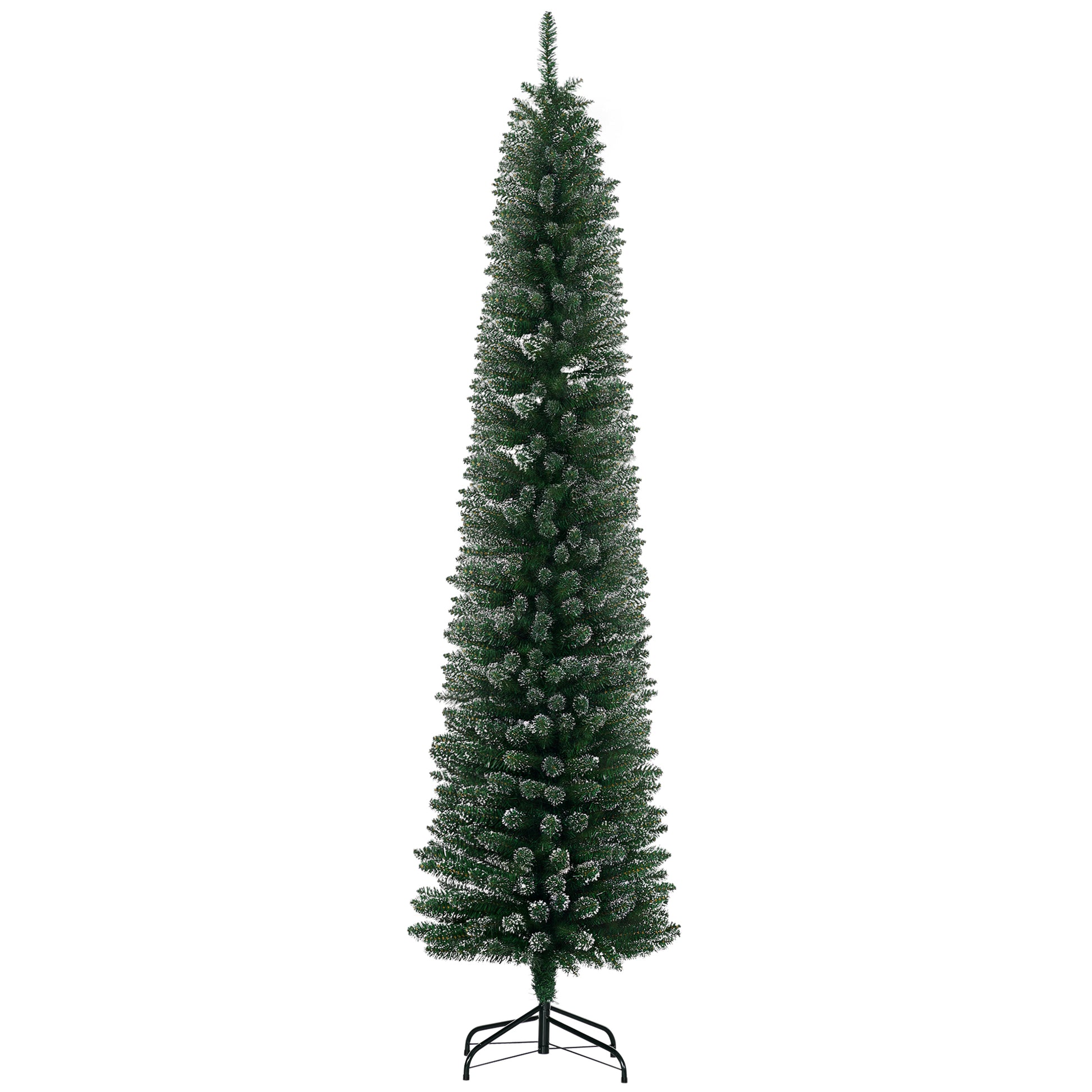 7.5FT Artificial Snow Dipped Christmas Tree Xmas Pencil Tree Holiday Home Indoor Decoration with Foldable Black Stand, G