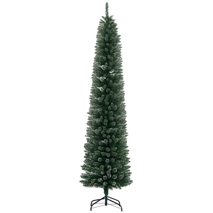 7.5FT Artificial Snow Dipped Christmas Tree Xmas Pencil Tree Holiday Home Indoor Decoration with Foldable Black Stand, G