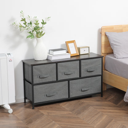 Linen Drawer Cabinet Organizer Storage Dresser Tower with 5 Removable Drawer Metal Frame Adjustable Feet for Living Room