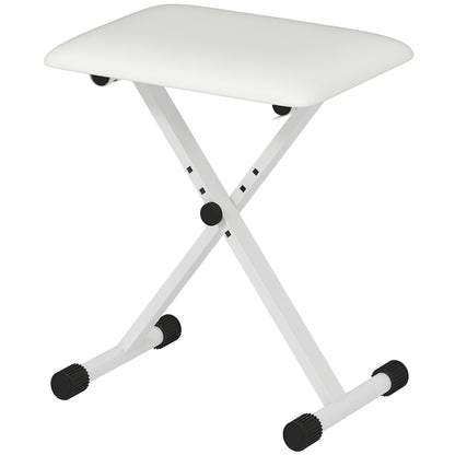 Adjustable Piano Bench, X-Style Folding Piano Stool with Padded Seat, Non-Slip Rubber Feet, Keyboard Chair, White