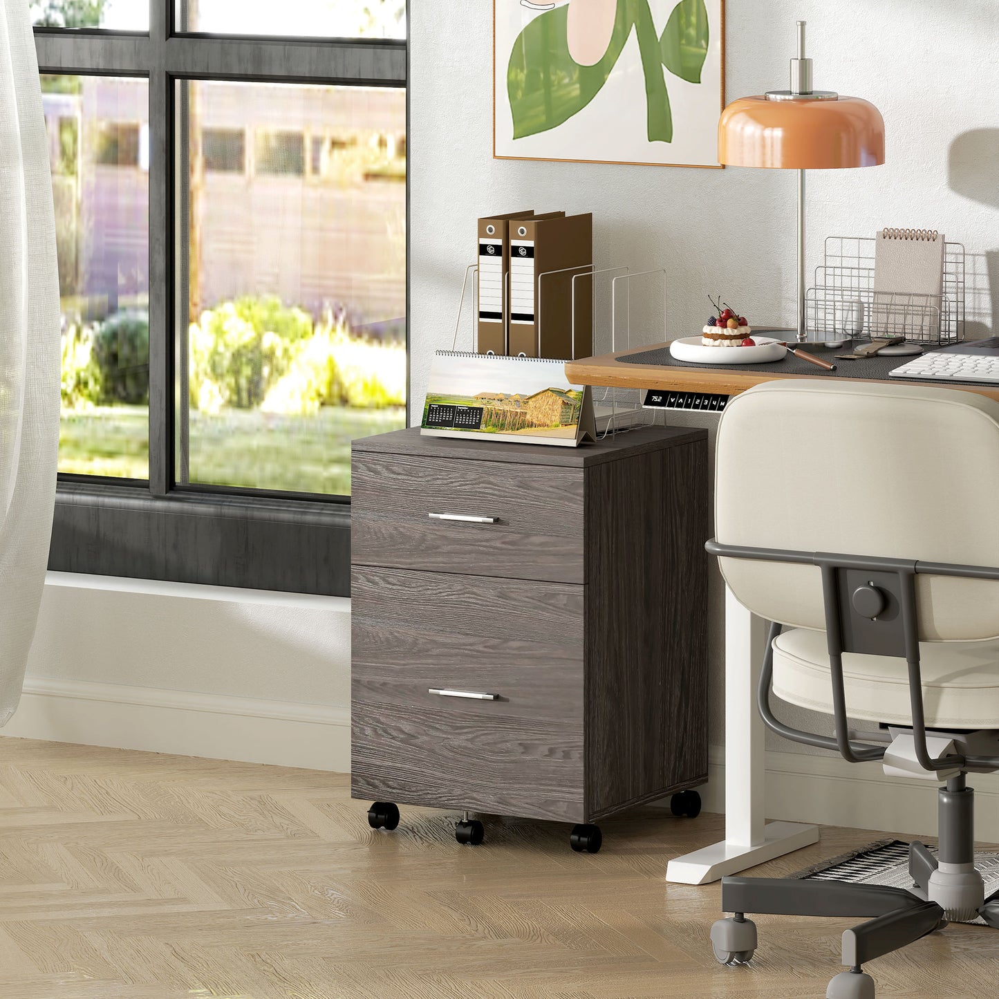 Mobile Filing Cabinet, Vertical File Cabinet with 2 Drawers, Wheels, for Letter or A4 File, Grey