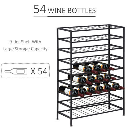 9-Tier Metal Wine Bottle Rack 54 Bottles Freestanding Wine Storage Holder Home Bar Wine Display Stand Cellar Bottle Orga