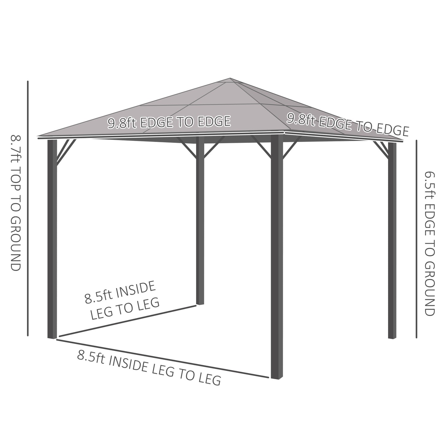 9.8' x 9.8' Garden Aluminium Gazebo Hardtop Roof Canopy Marquee Party Tent Patio Outdoor Shelter with Mesh Curtains & Si