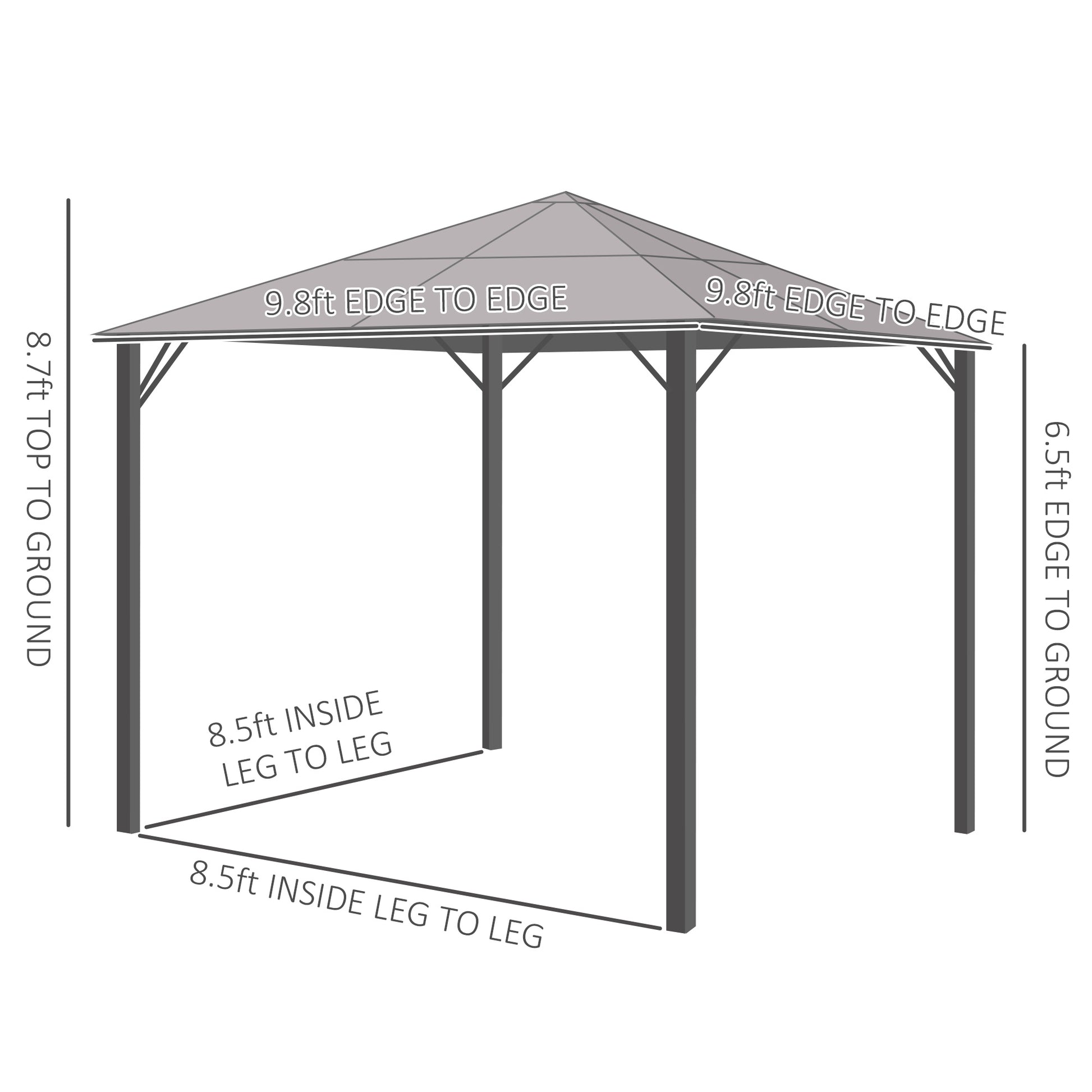9.8' x 9.8' Garden Aluminium Gazebo Hardtop Roof Canopy Marquee Party Tent Patio Outdoor Shelter with Mesh Curtains & Si