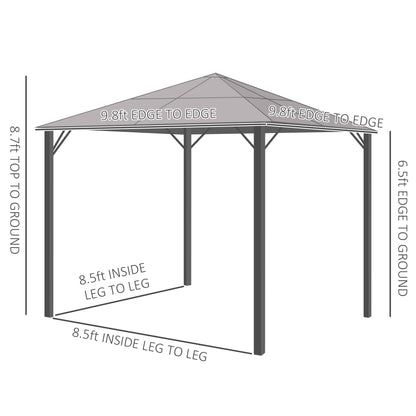 9.8' x 9.8' Garden Aluminium Gazebo Hardtop Roof Canopy Marquee Party Tent Patio Outdoor Shelter with Mesh Curtains & Si