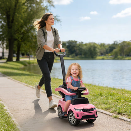 Qaba Land Rover Discovery Licensed 2-in-1 Ride On Push Car with Removable Parent Handle, Under-Seat Storage, Pink