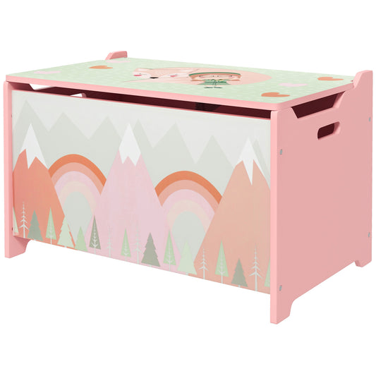 Qaba Toy Box, Kids Storage Chest with Lid, Safety Hinges and Groove Handles, Toy Storage Organizer with Rainbow Pattern 