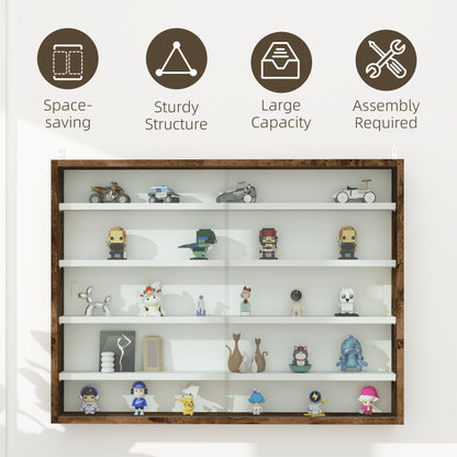 5-Tier Display Cabinet, Shot Glass Display Case, Glass Curio Cabinet with 2 Glass Doors and 4 Adjustable Shelves, Brown