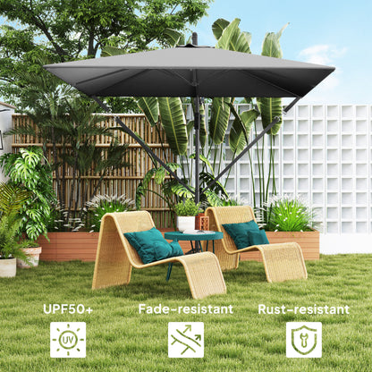 Patio Offset Umbrella UPF 50+ UV Protection, Crank Parasol with Base, Cover & Wind Securing, Khaki