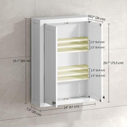 Bathroom Cabinet Wall Mounted, Modern Bathroom Wall Cabinet with 2 Doors and 2 Adjustable Shelves, White