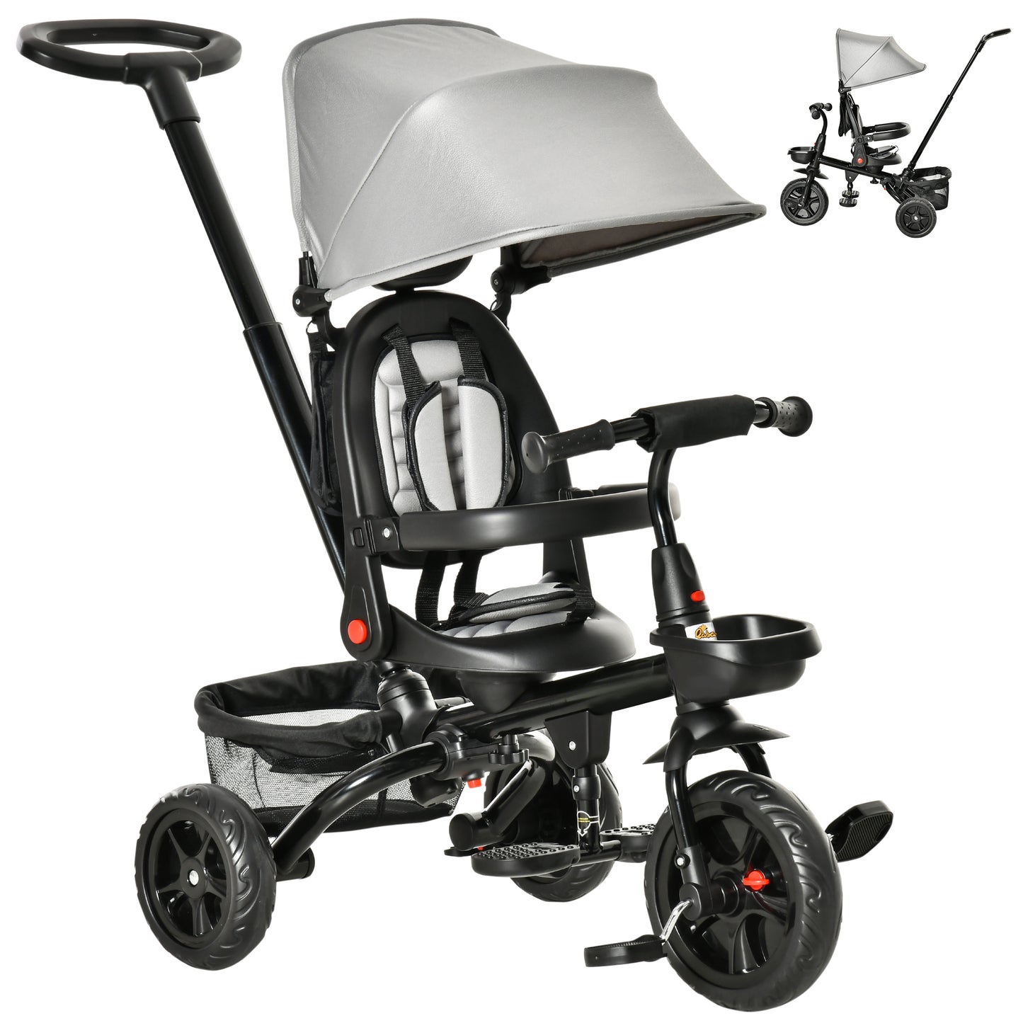 Qaba Tricycle for Toddler 5 in 1 Kids Trike, Foldable Converts Stroller to Toddler Bike, Adjustable Backrest & Curved Ca