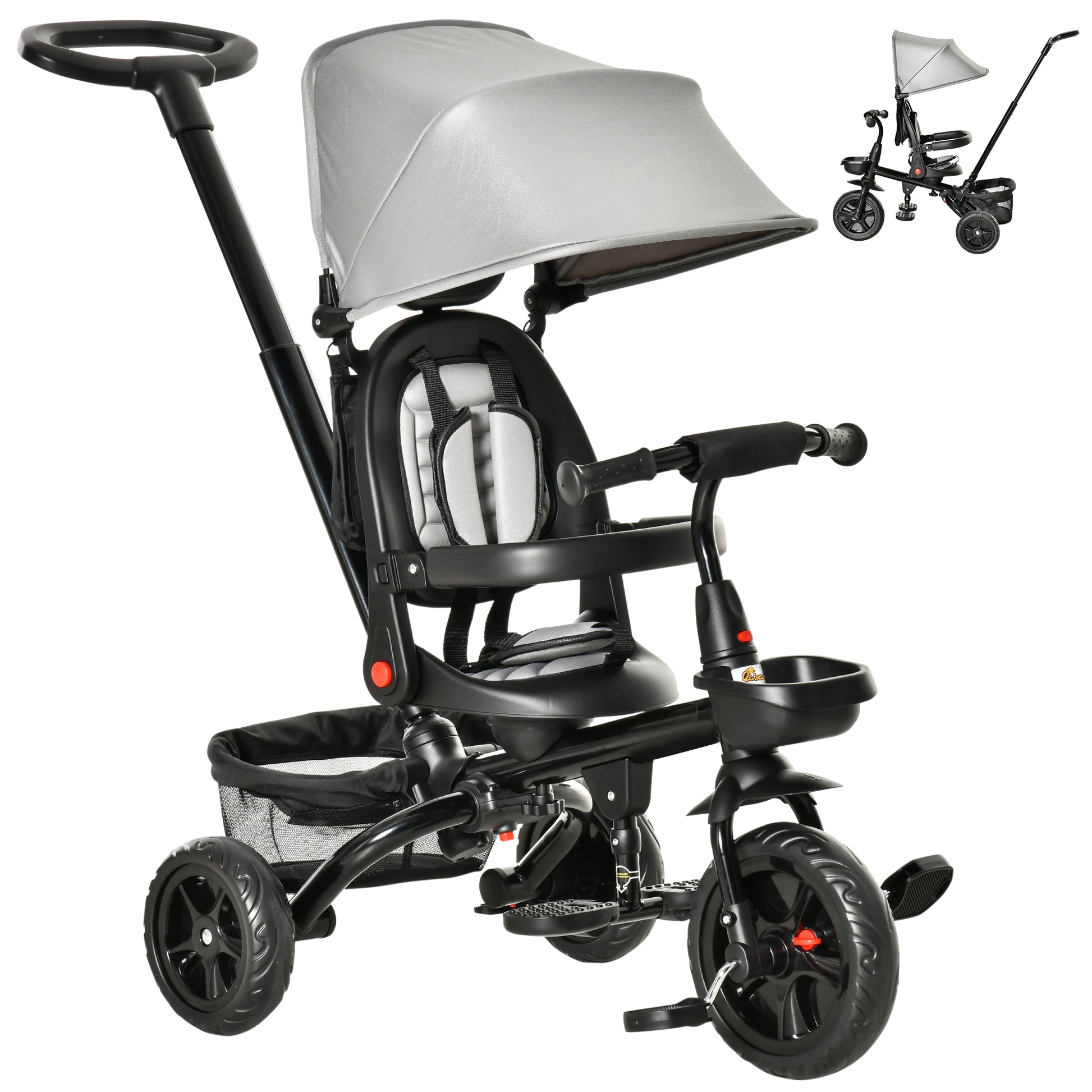 Qaba Tricycle for Toddler 5 in 1 Kids Trike, Foldable Converts Stroller to Toddler Bike, Adjustable Backrest & Curved Ca