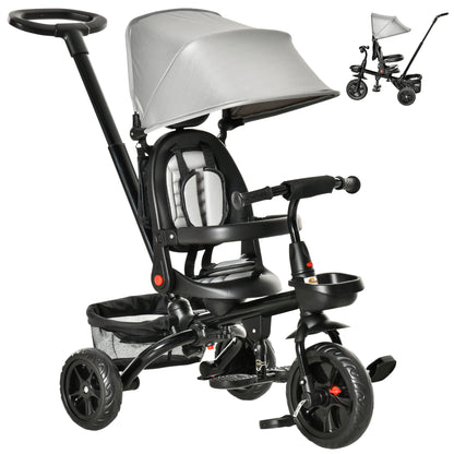 Qaba Tricycle for Toddler 5 in 1 Kids Trike, Foldable Converts Stroller to Toddler Bike, Adjustable Backrest & Curved Ca