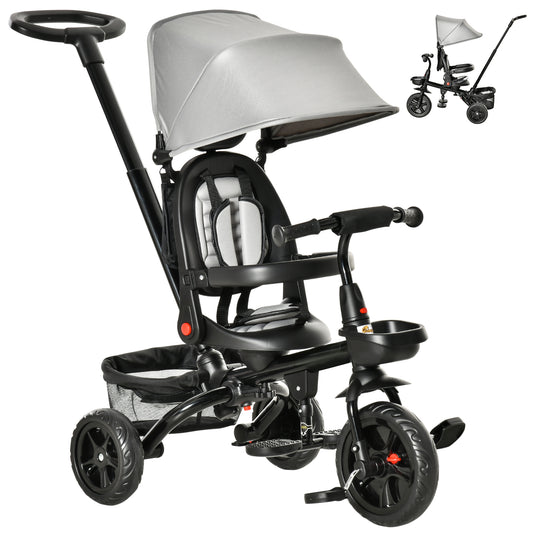 Qaba Tricycle for Toddler 5 in 1 Kids Trike, Foldable Converts Stroller to Toddler Bike, Adjustable Backrest & Curved Ca