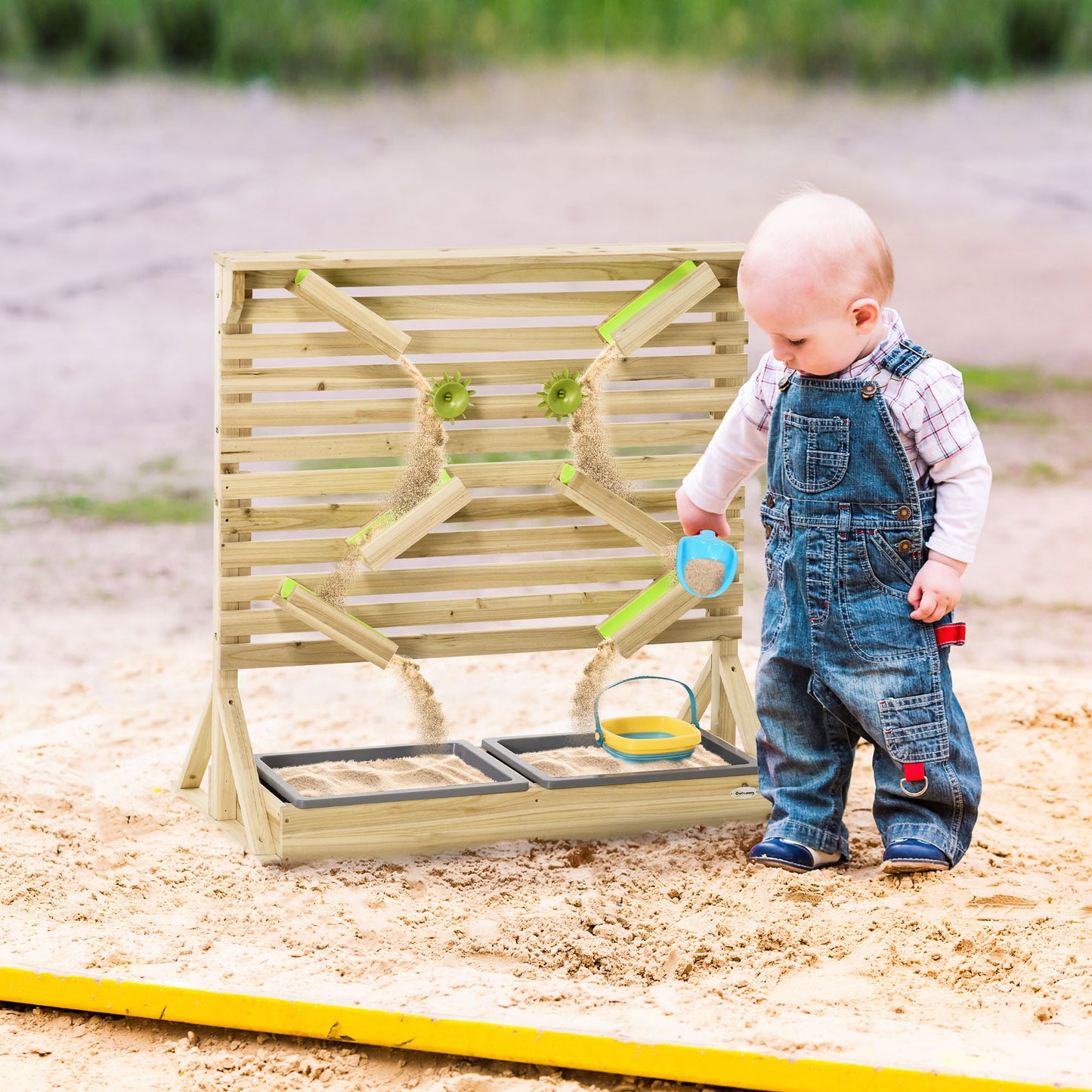 18 Pcs Kids Running Water and Sand Playset Outdoor with Sinks, Wooden Sensory Toys with Colorful Accessories, Gift for B
