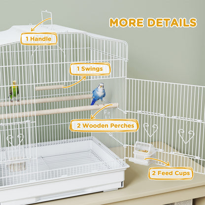 23" Bird Cage, Finches Canaries, Parrot Cage with Doors Perches, 2 Feeder Pet Supplies, White