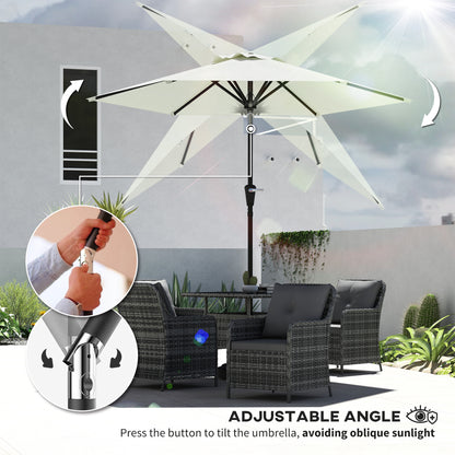 Patio Sun Umbrella, Outdoor Parasol with 6 Ribs, Cream White