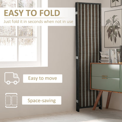 4 Panel Room Divider, 6 Ft Tall Indoor Portable Folding Privacy Screens, Bamboo Hand-Woven Freestanding Partition Wall D